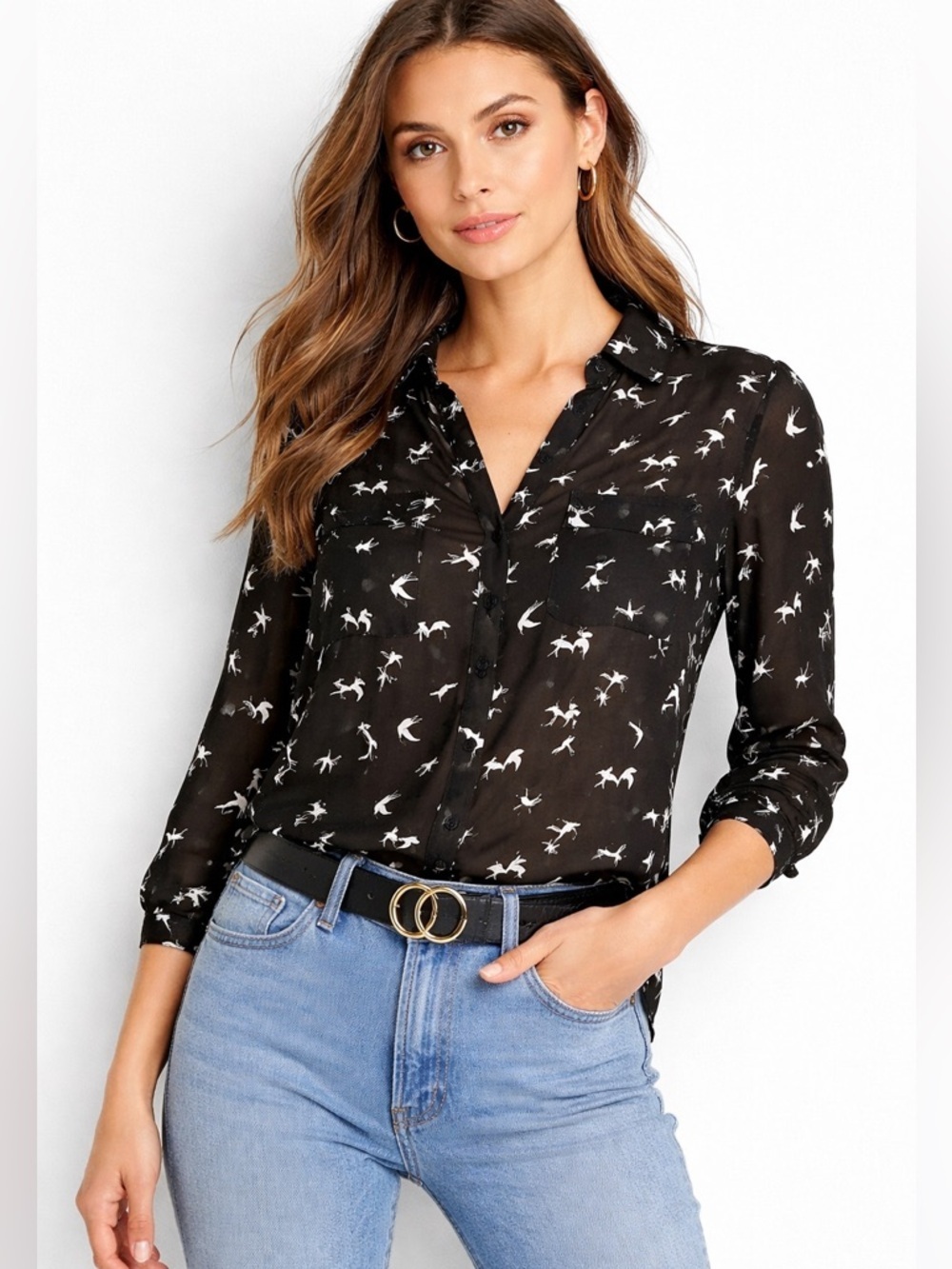Express Women’s Black & White Sheer Shirt Size XS